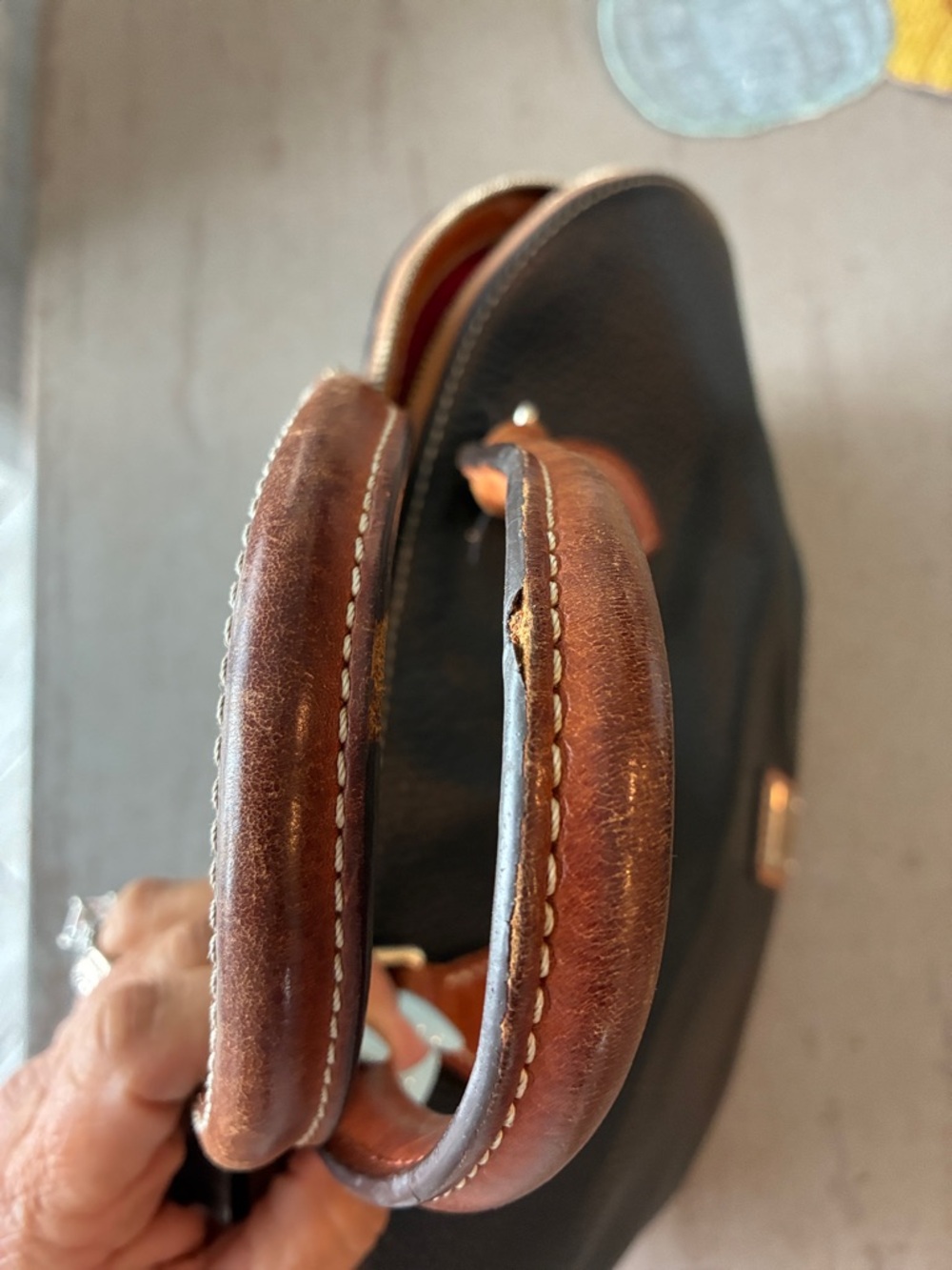 Dooney & Bourke Black Pebbled Leather Dome Satchel with Tan Trim - Picture 3 of 11